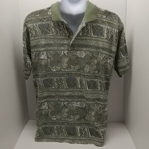 Bugle Boy Co. men's vintage short sleeve polo shirt large greens/cream floral